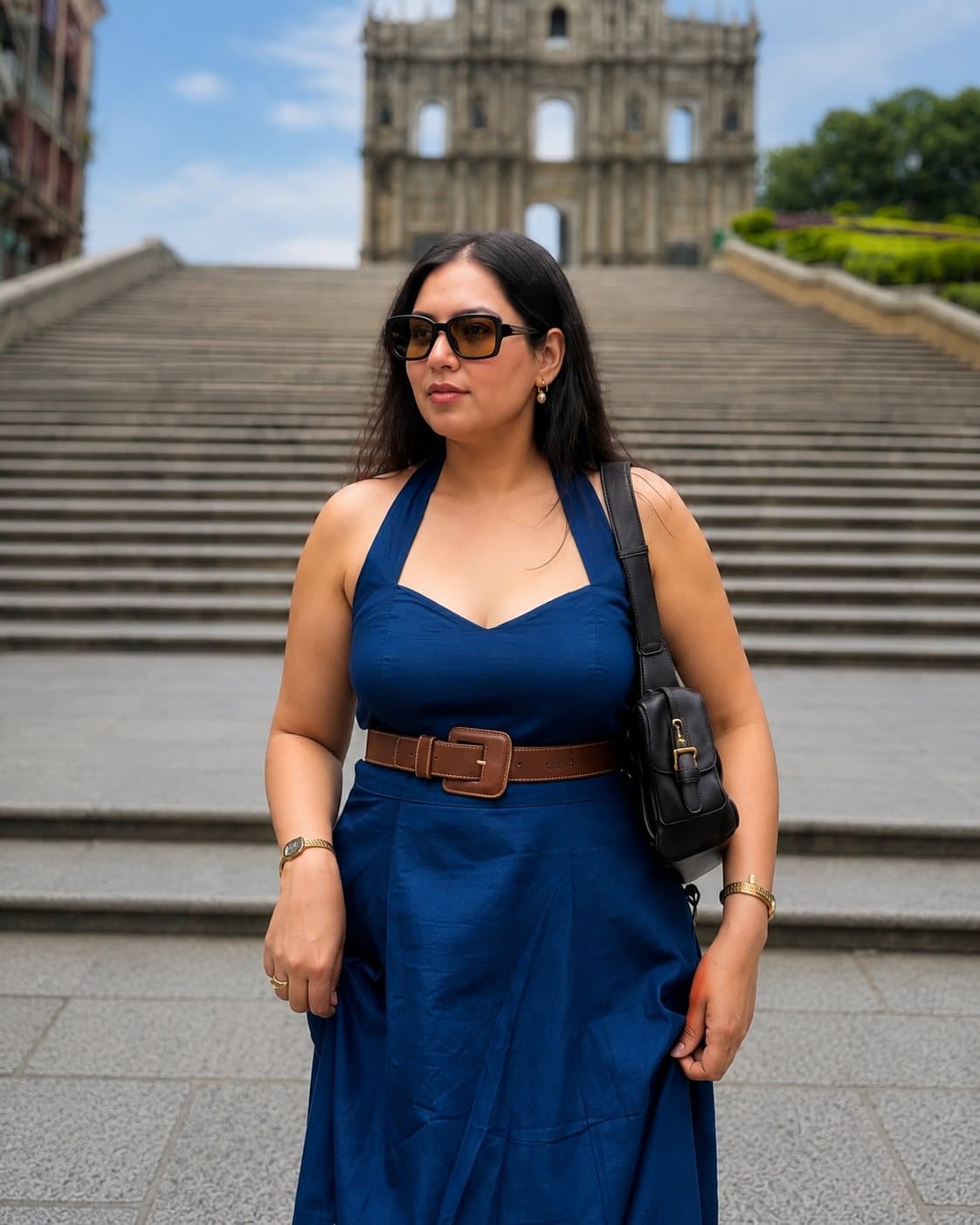 Indigo Halter Belted Dress